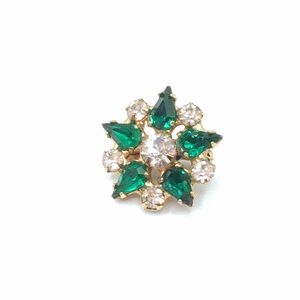 B. David Vintage Gold Tone Emerald Green/Crystal Snowflake Pin